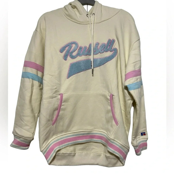 Russell Athletic Womens Vintage White Graphic Logo Hooded Sweatshirt Size Small - Picture 2 of 7